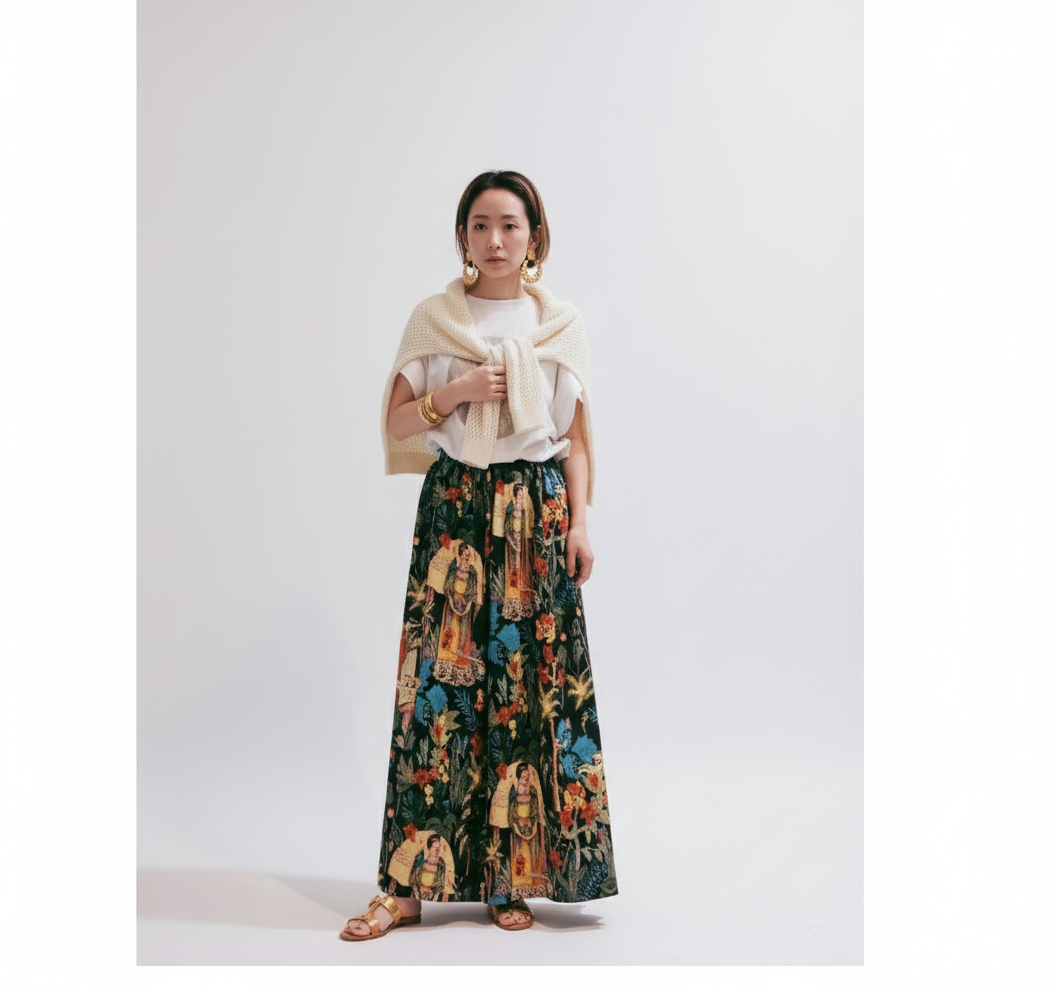 纏う空気感！リラックスワイドパンツ（スカート風）Airy Indian Cotton Flowy Wide-Leg Trousers