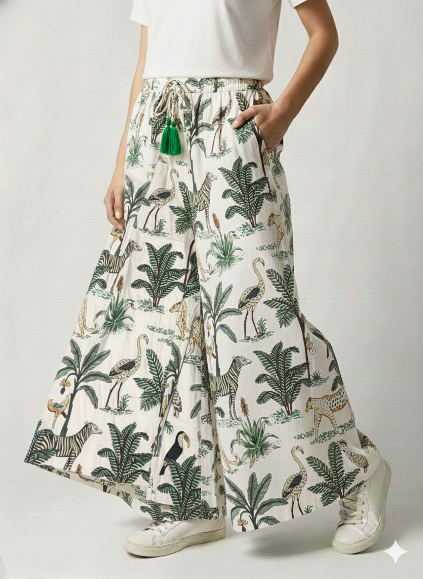 纏う空気感！リラックスワイドパンツ（スカート風）Airy Indian Cotton Flowy Wide-Leg Trousers