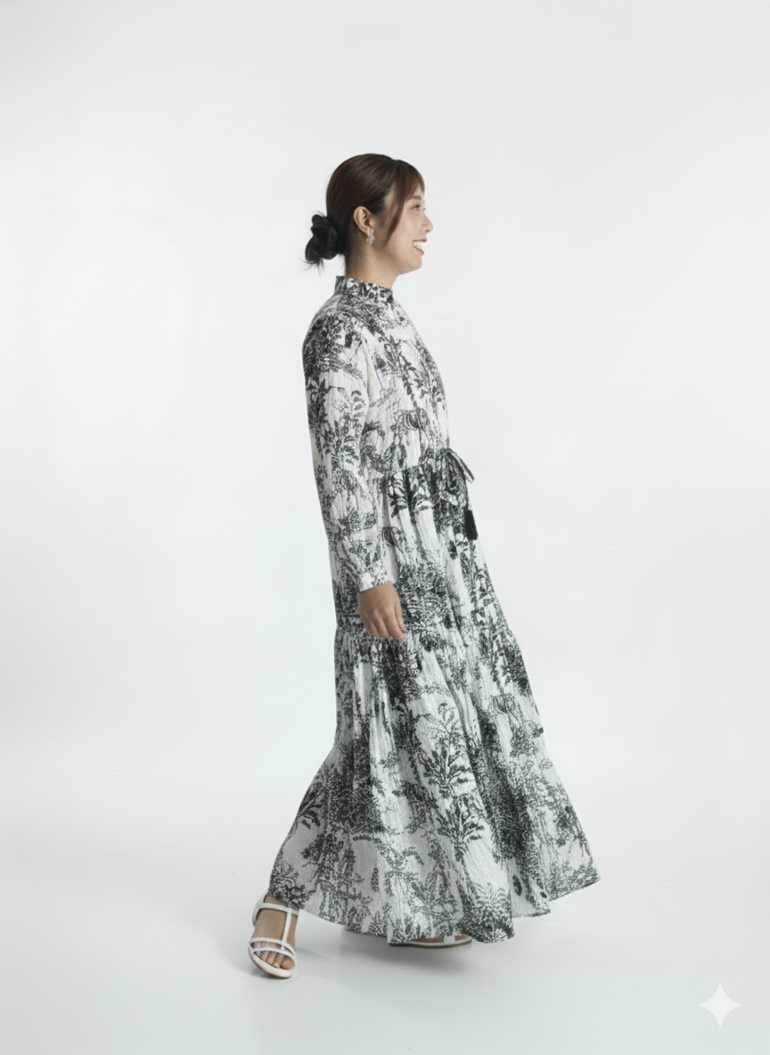 インド綿の涼しい美シルエットワンピース(長袖)