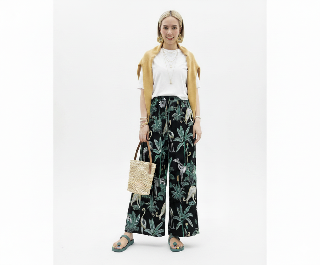 纏う空気感！リラックスワイドパンツ（スカート風）Airy Indian Cotton Flowy Wide-Leg Trousers