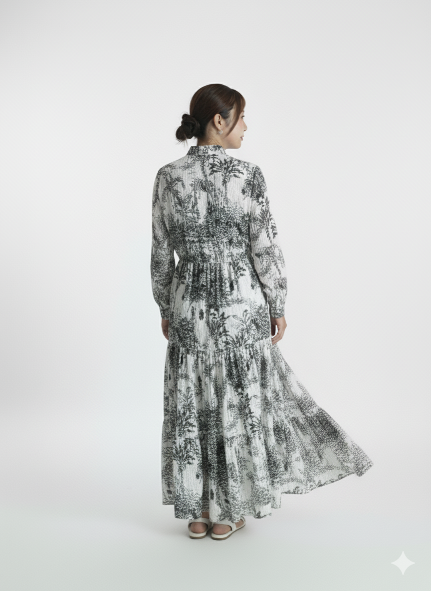 インド綿の涼しい美シルエットワンピース(長袖)