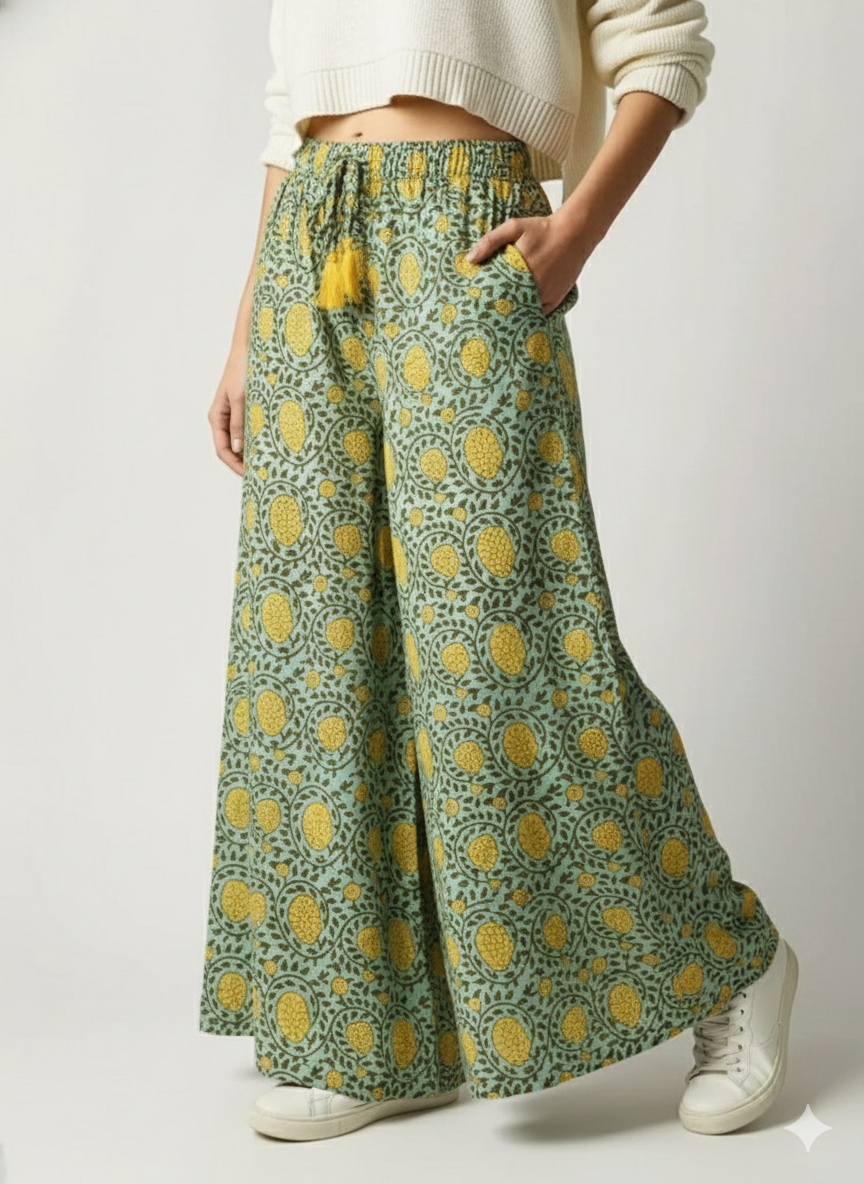 纏う空気感！リラックスワイドパンツ（スカート風）Airy Indian Cotton Flowy Wide-Leg Trousers