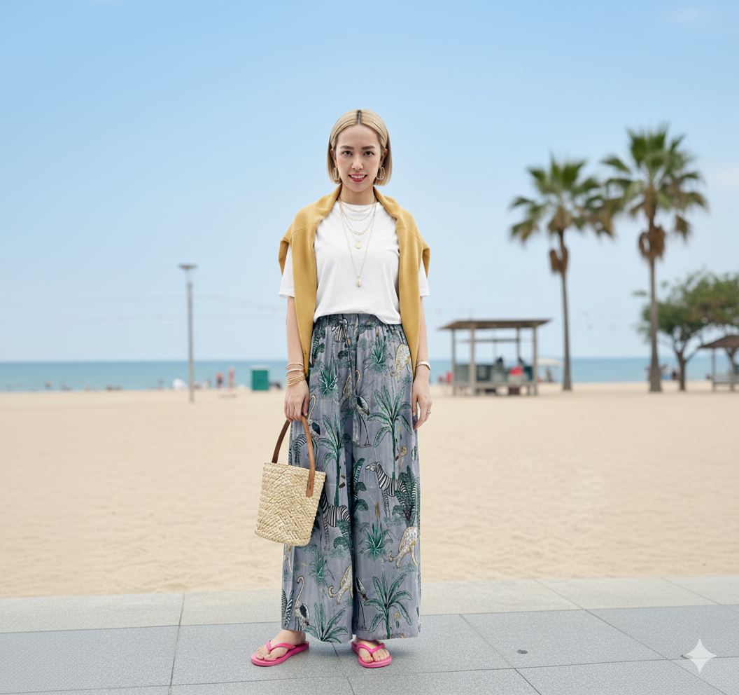 纏う空気感！リラックスワイドパンツ（スカート風）Airy Indian Cotton Flowy Wide-Leg Trousers