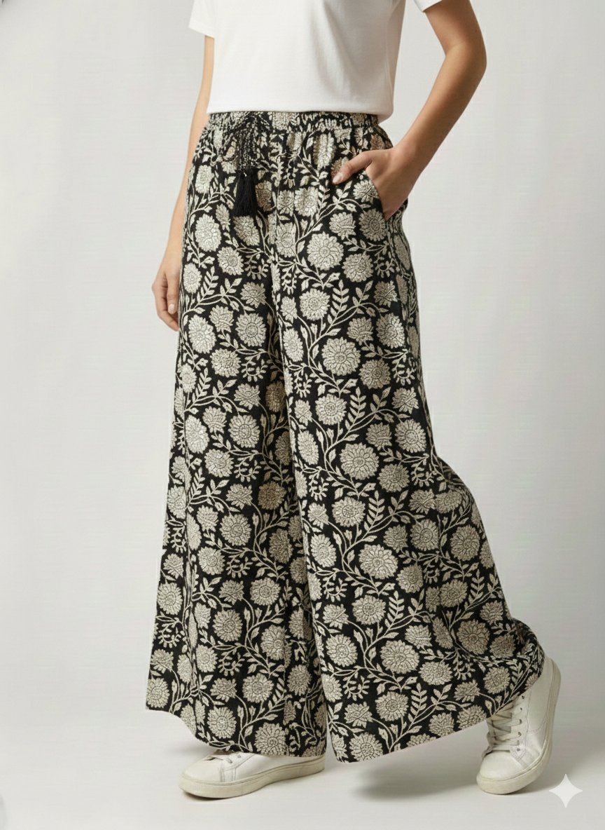 纏う空気感！リラックスワイドパンツ（スカート風）Airy Indian Cotton Flowy Wide-Leg Trousers
