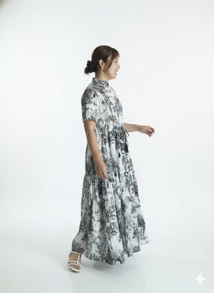 インド綿の涼しい美シルエットワンピース(長袖)