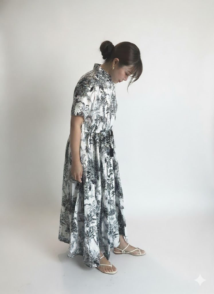 インド綿の涼しい美シルエットワンピース(長袖)