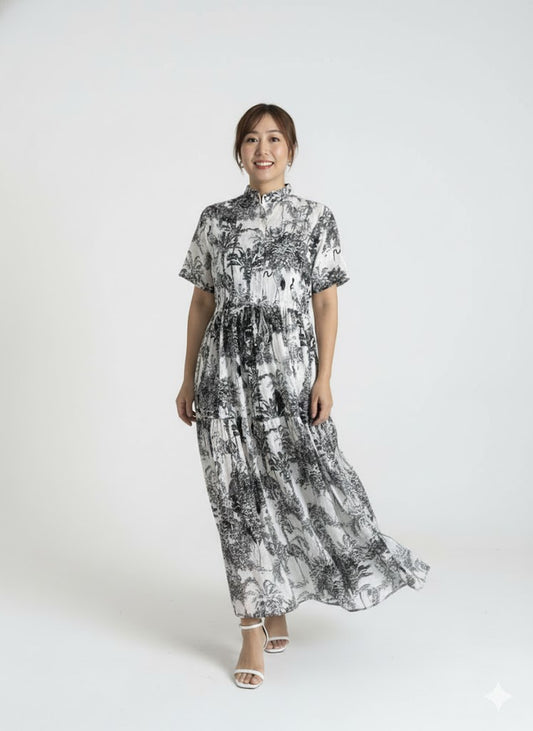 インド綿の涼しい美シルエットワンピース(長袖)